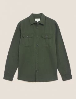 M&S Collection Casual Shirts Linen Rich Shirt -New In Mens Store SD 03 T25 2110M KH X EC 90