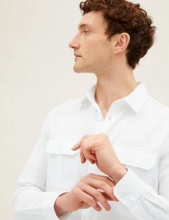 M&S Collection Casual Shirts Linen Rich Shirt -New In Mens Store SD 03 T25 2110M Z0 X EC 1