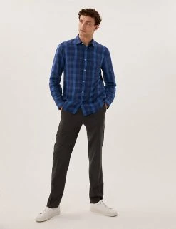 M&S Collection Casual Shirts Linen Rich Check Shirt -New In Mens Store SD 03 T25 2111M QP X EC 0
