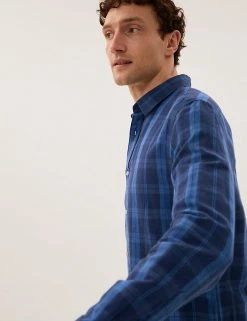 M&S Collection Casual Shirts Linen Rich Check Shirt -New In Mens Store SD 03 T25 2111M QP X EC 2