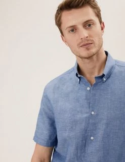 M&S Collection Casual Shirts Linen Rich Shirt 15 M&S Collection Casual Shirts Linen Rich Shirt -New In Mens Store SD 03 T25 2147M SA X EC 1