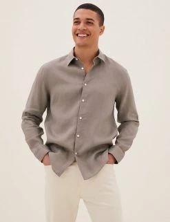 M&S Collection Casual Shirts Pure Linen Shirt 57 M&S Collection Casual Shirts Pure Linen Shirt -New In Mens Store SD 03 T25 2204M N1 X EC 0