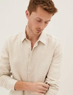 M&S Collection Casual Shirts Pure Linen Shirt 70 M&S Collection Casual Shirts Pure Linen Shirt -New In Mens Store SD 03 T25 2204M SS X EC 3