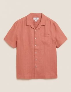 M&S Collection Casual Shirts Pure Linen Revere Shirt -New In Mens Store SD 03 T25 2206M P0 X EC 90