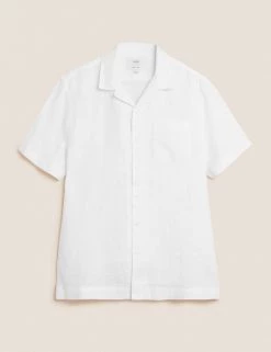 M&S Collection Casual Shirts Pure Linen Revere Shirt -New In Mens Store SD 03 T25 2206M Z0 X EC 90