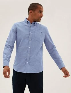 M&S Collection Casual Shirts Pure Cotton Heart Graphic Oxford Shirt
