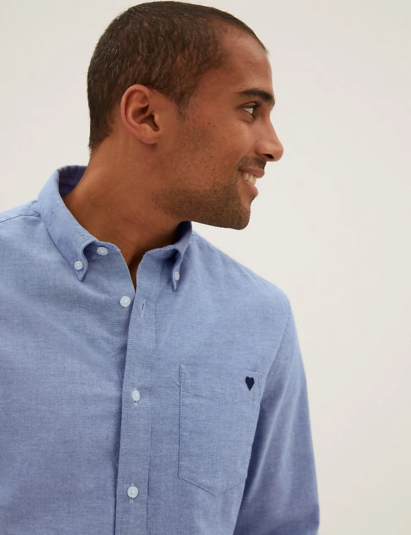 M&S Collection Casual Shirts Pure Cotton Heart Graphic Oxford Shirt 3 M&S Collection Casual Shirts Pure Cotton Heart Graphic Oxford Shirt - Image 3