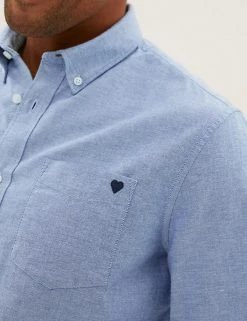 M&S Collection Casual Shirts Pure Cotton Heart Graphic Oxford Shirt 9 M&S Collection Casual Shirts Pure Cotton Heart Graphic Oxford Shirt -New In Mens Store SD 03 T25 3915M E4 X EC 3