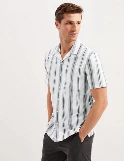 Autograph Casual Shirts Pure Cotton Striped Revere Shirt