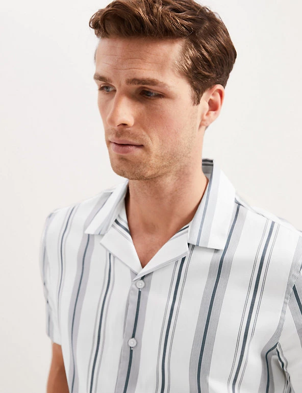 Autograph Casual Shirts Pure Cotton Striped Revere Shirt 4 Autograph Casual Shirts Pure Cotton Striped Revere Shirt - Image 4