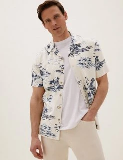 M&S Collection Casual Shirts Linen Blend Hawaiian Shirt