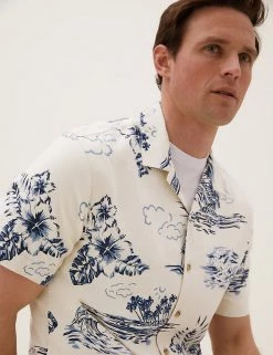 M&S Collection Casual Shirts Linen Blend Hawaiian Shirt -New In Mens Store SD 03 T25 5219M NB X EC 1