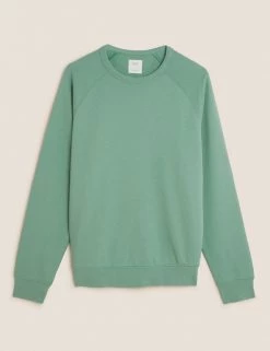 M&S Collection Men's Hoodies & Sweatshirts Pure Cotton Raglan Crew Neck Sweatshirt -New In Mens Store SD 03 T28 1032M J1 X EC 90