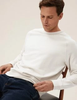M&S Collection Men's Hoodies & Sweatshirts Pure Cotton Raglan Crew Neck Sweatshirt -New In Mens Store SD 03 T28 1032M NU X EC 0