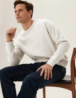 M&S Collection Men's Hoodies & Sweatshirts Pure Cotton Raglan Crew Neck Sweatshirt -New In Mens Store SD 03 T28 1032M NU X EC 1