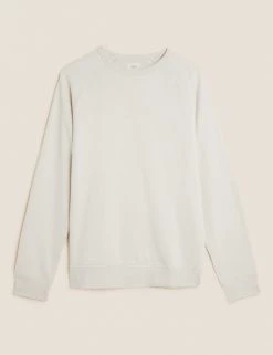 M&S Collection Men's Hoodies & Sweatshirts Pure Cotton Raglan Crew Neck Sweatshirt -New In Mens Store SD 03 T28 1032M NU X EC 90
