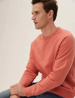 M&S Collection Men's Hoodies & Sweatshirts Pure Cotton Raglan Crew Neck Sweatshirt -New In Mens Store SD 03 T28 1032M P0 X EC 0