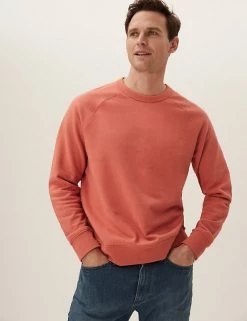 M&S Collection Men's Hoodies & Sweatshirts Pure Cotton Raglan Crew Neck Sweatshirt -New In Mens Store SD 03 T28 1032M P0 X EC 1