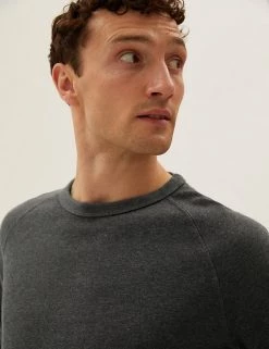 M&S Collection Men's Hoodies & Sweatshirts Pure Cotton Raglan Crew Neck Sweatshirt -New In Mens Store SD 03 T28 1032M VP X EC 3