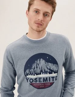 M&S Collection Men's Hoodies & Sweatshirts Pure Cotton Yosemite Graphic Sweatshirt -New In Mens Store SD 03 T28 1175M T0 X EC 1