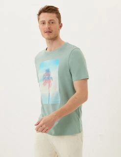 M&S Collection Men's T-shirts Pure Cotton Palm Photoreel Graphic T-Shirt