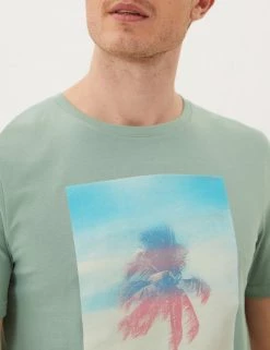 M&S Collection Men's T-shirts Pure Cotton Palm Photoreel Graphic T-Shirt -New In Mens Store SD 03 T28 1921M PA X EC 1