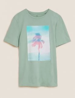 M&S Collection Men's T-shirts Pure Cotton Palm Photoreel Graphic T-Shirt -New In Mens Store SD 03 T28 1921M PA X EC 90