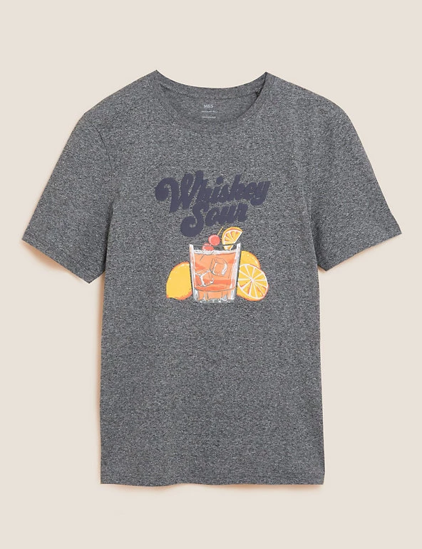 M&S Collection Men's T-shirts Pure Cotton Whiskey Sour Graphic T-Shirt 2 M&S Collection Men's T-shirts Pure Cotton Whiskey Sour Graphic T-Shirt - Image 2
