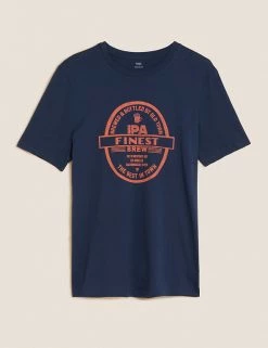 M&S Collection Men's T-shirts Pure Cotton IPA Graphic T-Shirt -New In Mens Store SD 03 T28 1983M F3 X EC 90