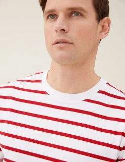 M&S Collection Men's T-shirts Pure Cotton Striped Heavy Weight T-Shirt -New In Mens Store SD 03 T28 1985M B0 X EC 0
