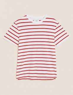 M&S Collection Men's T-shirts Pure Cotton Striped Heavy Weight T-Shirt -New In Mens Store SD 03 T28 1985M B0 X EC 90