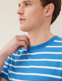 M&S Collection Men's T-shirts Pure Cotton Striped Heavy Weight T-Shirt -New In Mens Store SD 03 T28 1985M OT X EC 0