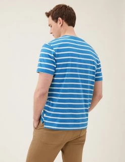 M&S Collection Men's T-shirts Pure Cotton Striped Heavy Weight T-Shirt -New In Mens Store SD 03 T28 1985M OT X EC 2