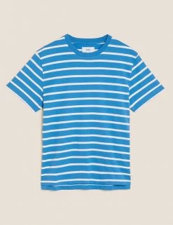 M&S Collection Men's T-shirts Pure Cotton Striped Heavy Weight T-Shirt -New In Mens Store SD 03 T28 1985M OT X EC 90