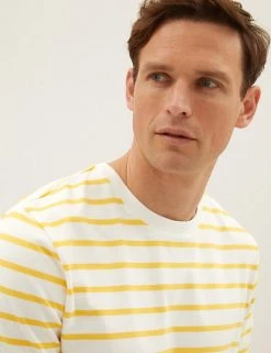 M&S Collection Men's T-shirts Pure Cotton Striped Heavy Weight T-Shirt -New In Mens Store SD 03 T28 1985M S3 X EC 0