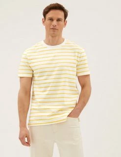 M&S Collection Men's T-shirts Pure Cotton Striped Heavy Weight T-Shirt -New In Mens Store SD 03 T28 1985M S3 X EC 1