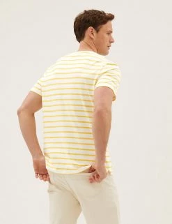 M&S Collection Men's T-shirts Pure Cotton Striped Heavy Weight T-Shirt -New In Mens Store SD 03 T28 1985M S3 X EC 2