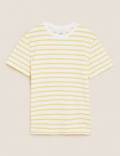 M&S Collection Men's T-shirts Pure Cotton Striped Heavy Weight T-Shirt -New In Mens Store SD 03 T28 1985M S3 X EC 90