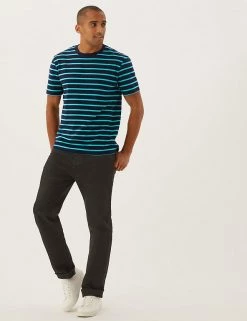 M&S Collection Men's T-shirts Pure Cotton Striped Heavy Weight T-Shirt