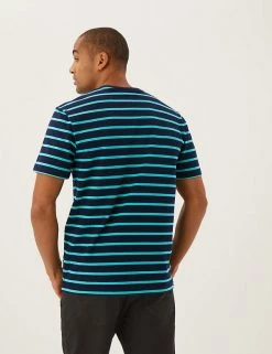 M&S Collection Men's T-shirts Pure Cotton Striped Heavy Weight T-Shirt -New In Mens Store SD 03 T28 1985M XS X EC 2