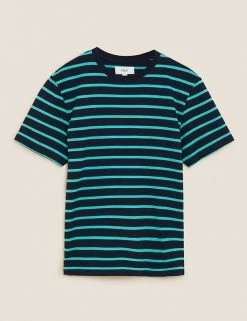 M&S Collection Men's T-shirts Pure Cotton Striped Heavy Weight T-Shirt -New In Mens Store SD 03 T28 1985M XS X EC 90