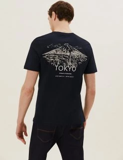 M&S Collection Tops, T-Shirts & Polos Pure Cotton Tokyo Print T-Shirt -New In Mens Store SD 03 T28 1998M Y0 X EC 2