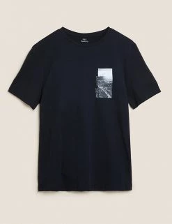 M&S Collection Tops, T-Shirts & Polos Pure Cotton Tokyo Print T-Shirt -New In Mens Store SD 03 T28 1998M Y0 X EC 90