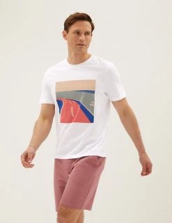 M&S Collection Men's T-shirts Pure Cotton Race Track Graphic T-Shirt
