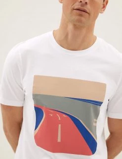 M&S Collection Men's T-shirts Pure Cotton Race Track Graphic T-Shirt -New In Mens Store SD 03 T28 2006M Z4 X EC 1