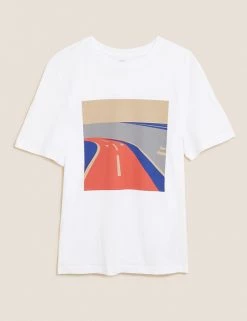 M&S Collection Men's T-shirts Pure Cotton Race Track Graphic T-Shirt -New In Mens Store SD 03 T28 2006M Z4 X EC 90