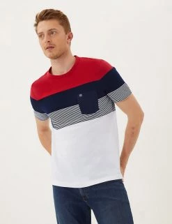 M&S Collection Men's T-shirts Pure Cotton Crew Neck Colour Block T-Shirt