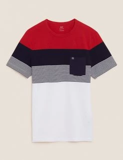 M&S Collection Men's T-shirts Pure Cotton Crew Neck Colour Block T-Shirt -New In Mens Store SD 03 T28 2885M B0 X EC 90