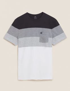 M&S Collection Men's T-shirts Pure Cotton Crew Neck Colour Block T-Shirt -New In Mens Store SD 03 T28 2885M HL X EC 90