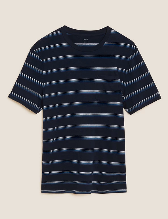M&S Collection Men's T-shirts Pure Cotton Striped Crew Neck T-Shirt 6 M&S Collection Men's T-shirts Pure Cotton Striped Crew Neck T-Shirt - Image 6